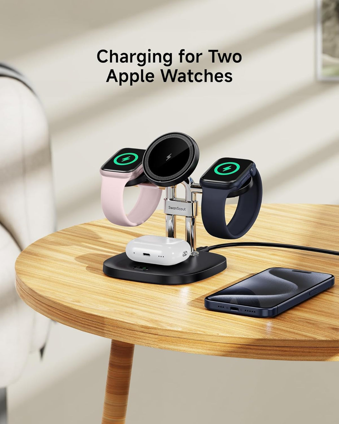 Fast Dual Ladestation für Apple Watch 11/Ultra 3/SE 3, Induktive Ladestation für iPhone Air/17 Pro M