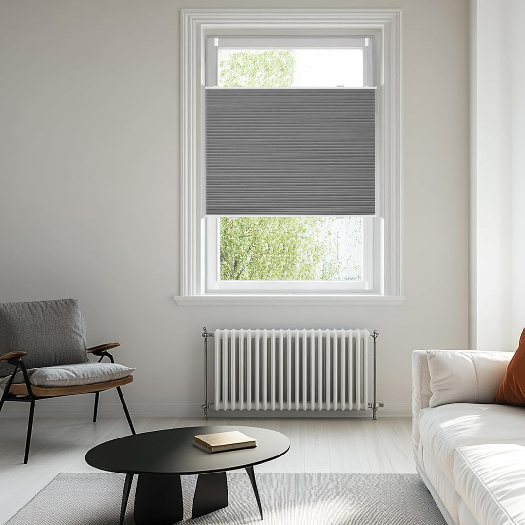 BelleMax Wabenplissee ohne Bohren verdunkelung Thermo plissee klemmfix, Grau-weiss 40x80cm 100% Blic