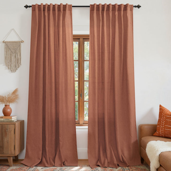 Terrakotta-Leinen-Vorhänge, transparent, 132 x 274 cm, für Schlafzimmer, 2 Paneele, Set auf der Rück