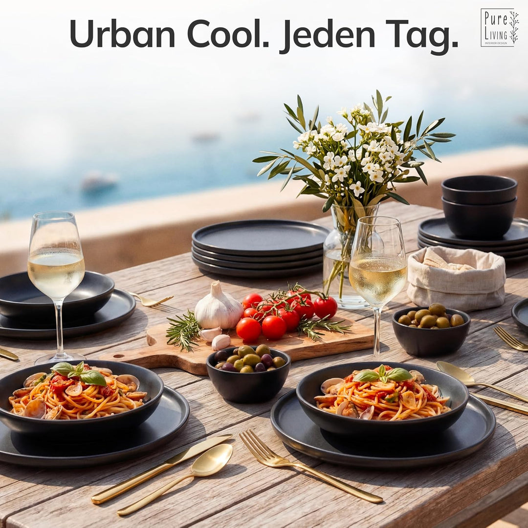 Steingut Suppenteller 6 Pers. Manhattan Hochwertiges Urban Style TEST SEHR GUT Tiefe Teller Set- Kra