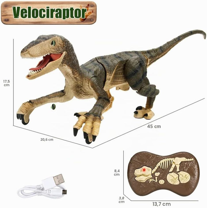 Fernbedienung Dinosaurier Spielzeug,Elektronisch Gehender Velociraptor mit LED-Beleuchtung&Realistis