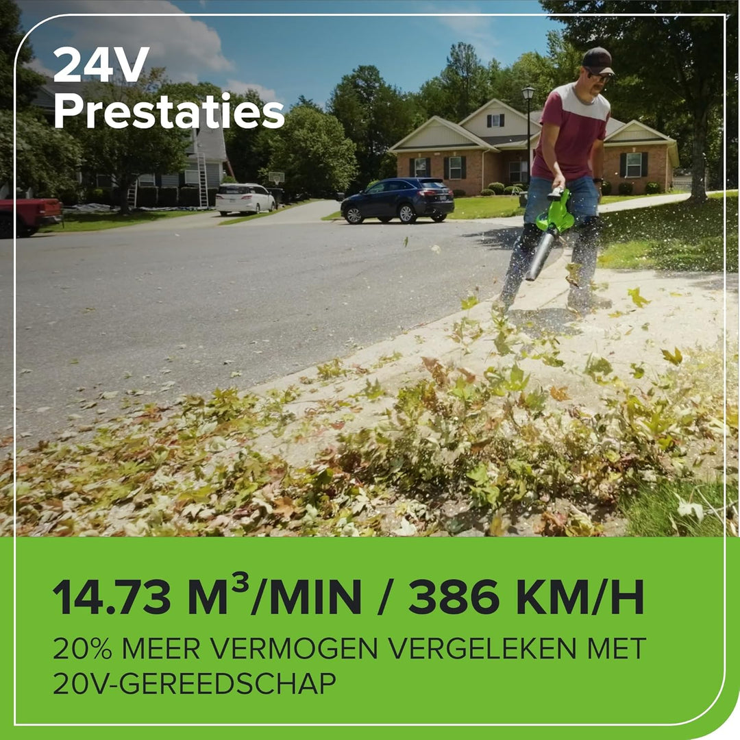 Greenworks 48V(24V x 2) Akku Laubsauger - Laubbläser mit Schultergurt, bürstenloser Motor, 386 km/h,