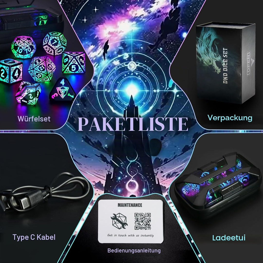 ZHOORQI DND Würfel Set, 7 Pcs LED Dice Wiederaufladbar mit Ladebox, Dungeons and Dragons Würfelset P