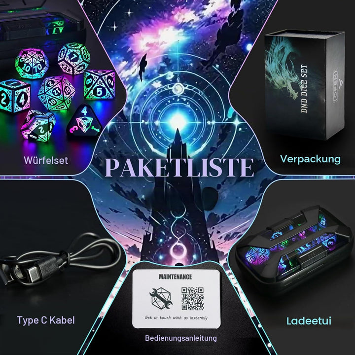 ZHOORQI DND Würfel Set, 7 Pcs LED Dice Wiederaufladbar mit Ladebox, Dungeons and Dragons Würfelset P