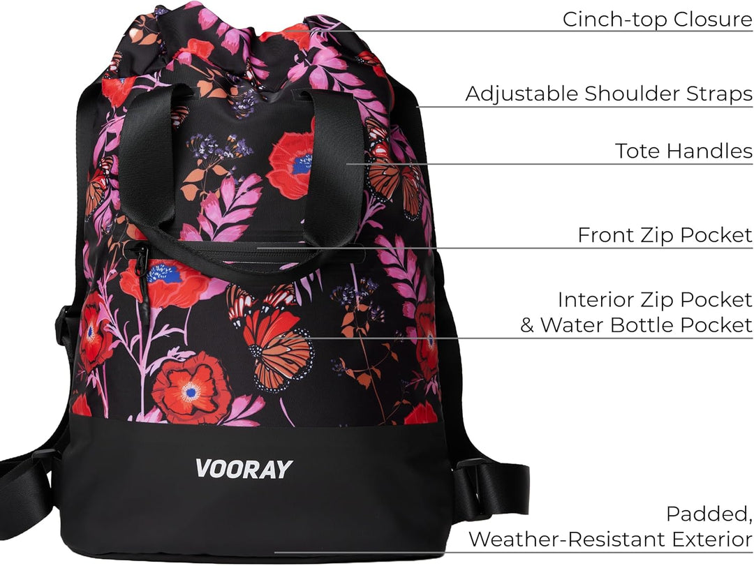 Vooray Flex Cinch Backpack - 23L Rucksack mit Kordelzug, Black Poppy