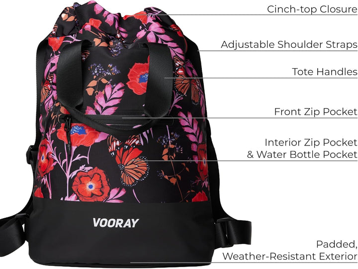 Vooray Flex Cinch Backpack - 23L Rucksack mit Kordelzug, Black Poppy