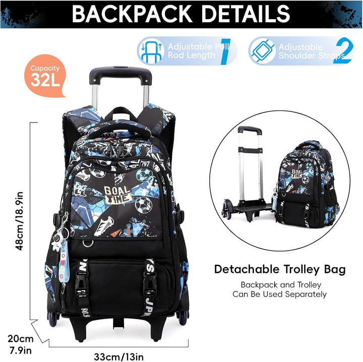 Amythe Schulrucksack Trolley für Jungen, Schulranzen mit Rollen für Kinder Teenager, Modischer Schul