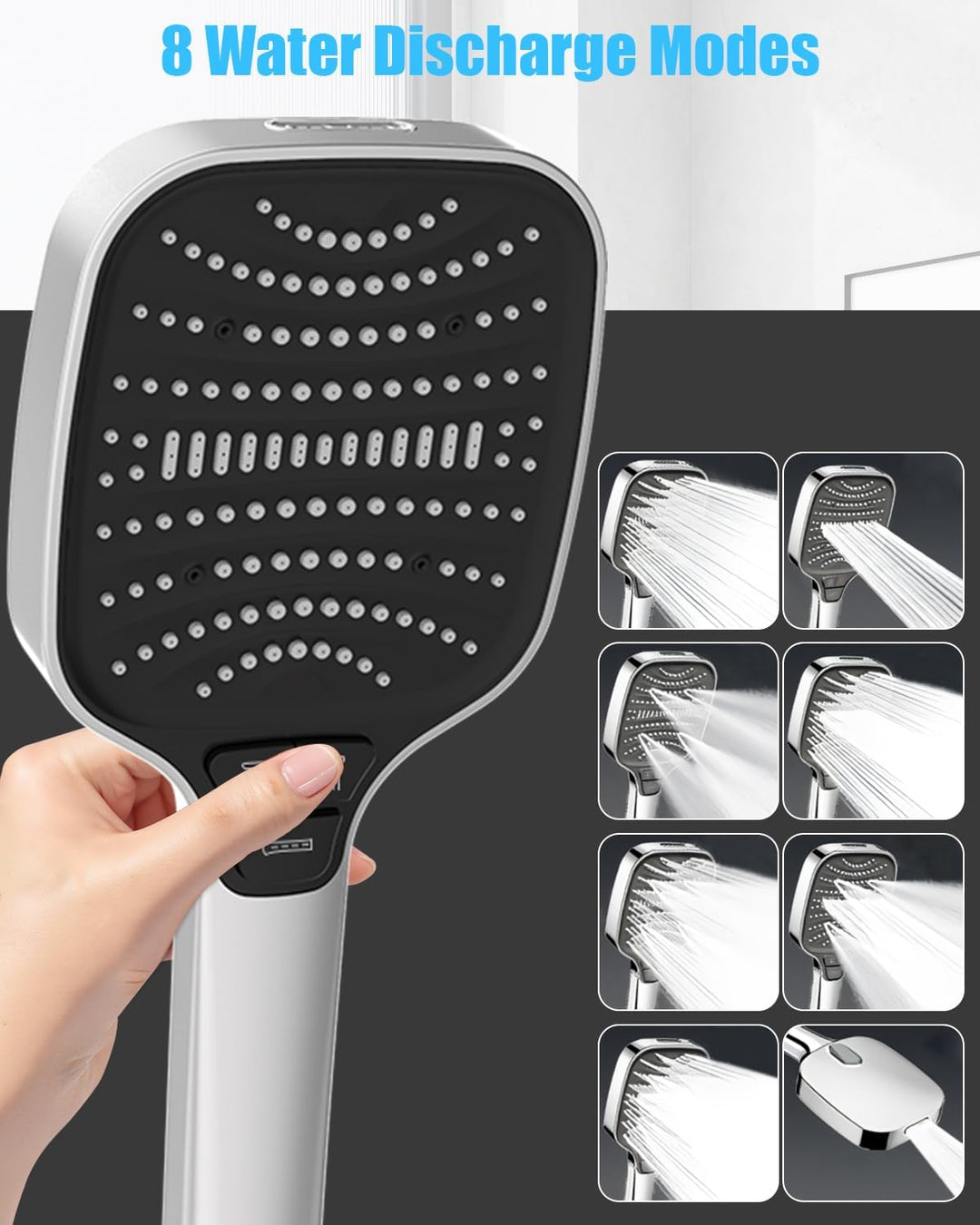 Duschkopf mit Hohem Wasserdruck, Handbrause Dusche mit 8 Strahlarten, 26.5 * 12cm Handbrause Duschko