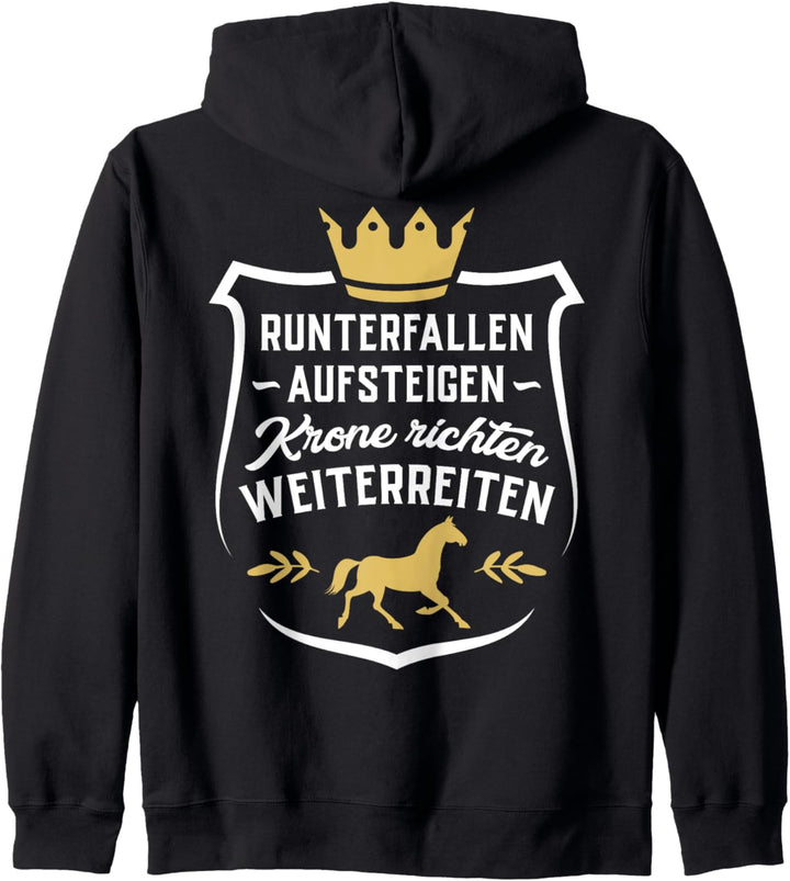 Runterfallen Aufsteigen Krone richten Weiterreiten Reitsport Kapuzenjacke
