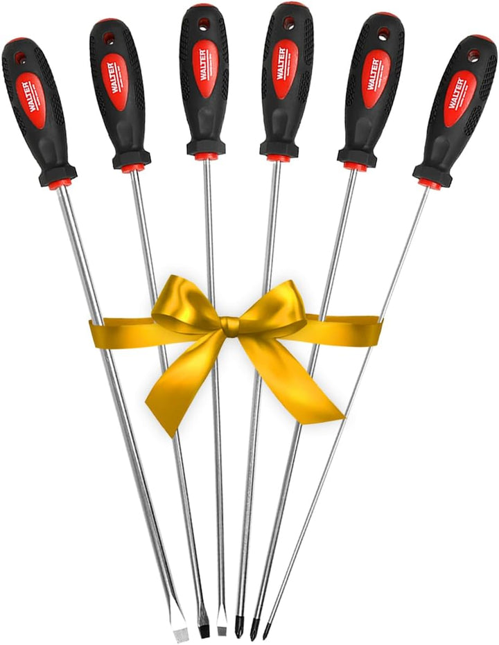 WALTER Schraubendreher Set extra lang 6-tlg., Geschenk für Männer und Heimwerker, magnetische Spitze