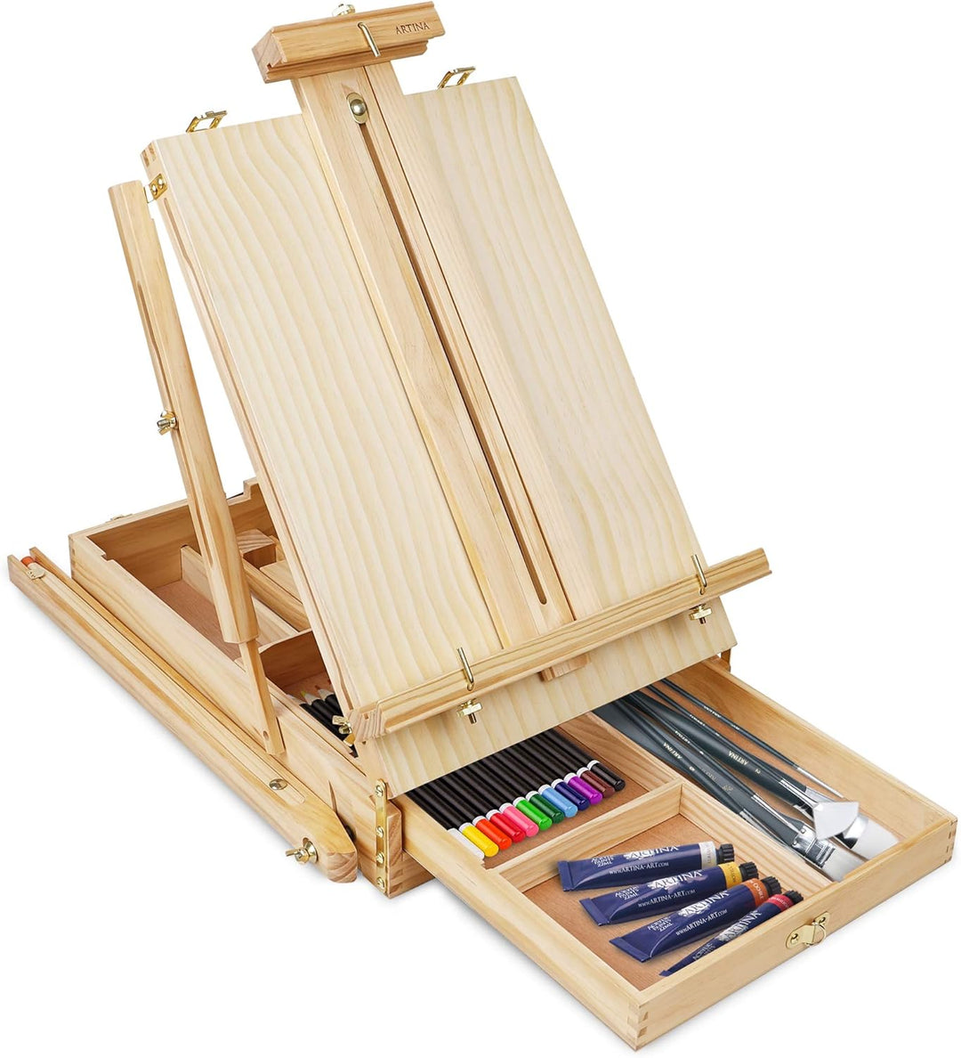 Artina Staffelei Holz Gross Leinwand bis max. 100cm Madrid – Malerstaffelei mit 90° Neigung - Tischs