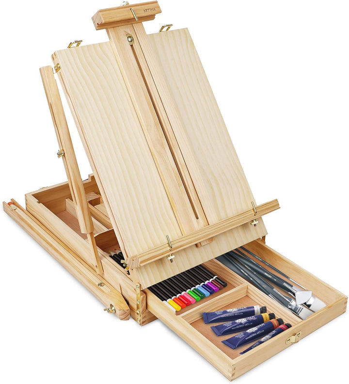 Artina Staffelei Holz Gross Leinwand bis max. 100cm Madrid – Malerstaffelei mit 90° Neigung - Tischs