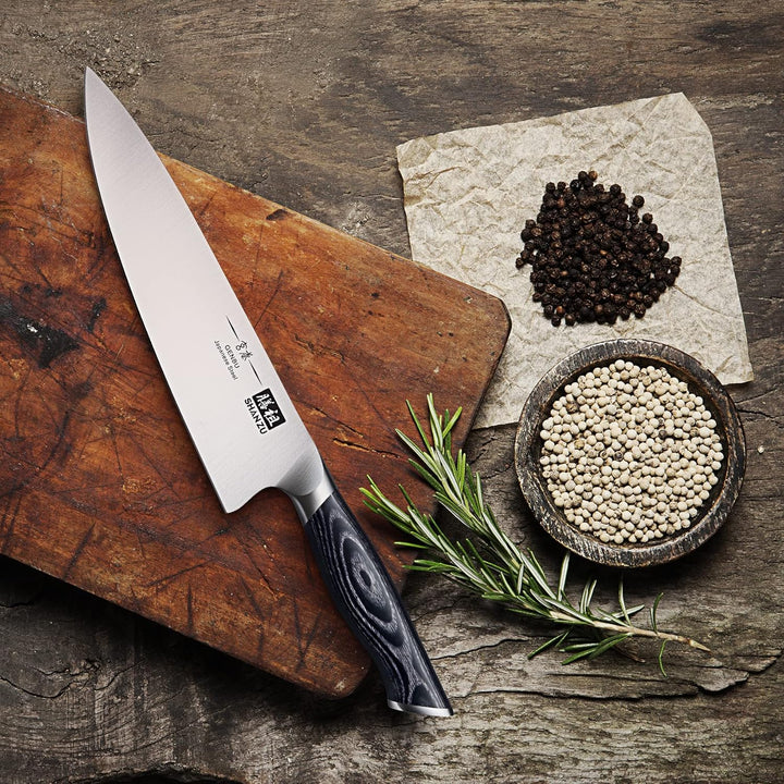 SHAN ZU Kochmesser Küchemesser 20CM Extra Scharfe Profi Messer aus Hochwertigem Carbon Edelstahl Che