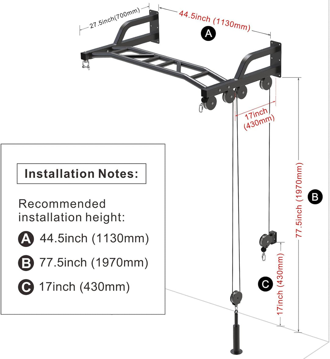 SELEWARE Heavy Duty Klimmzugstange Wandhalterung Multifunktionelle Klimmzugstange mit Seilzugsystem
