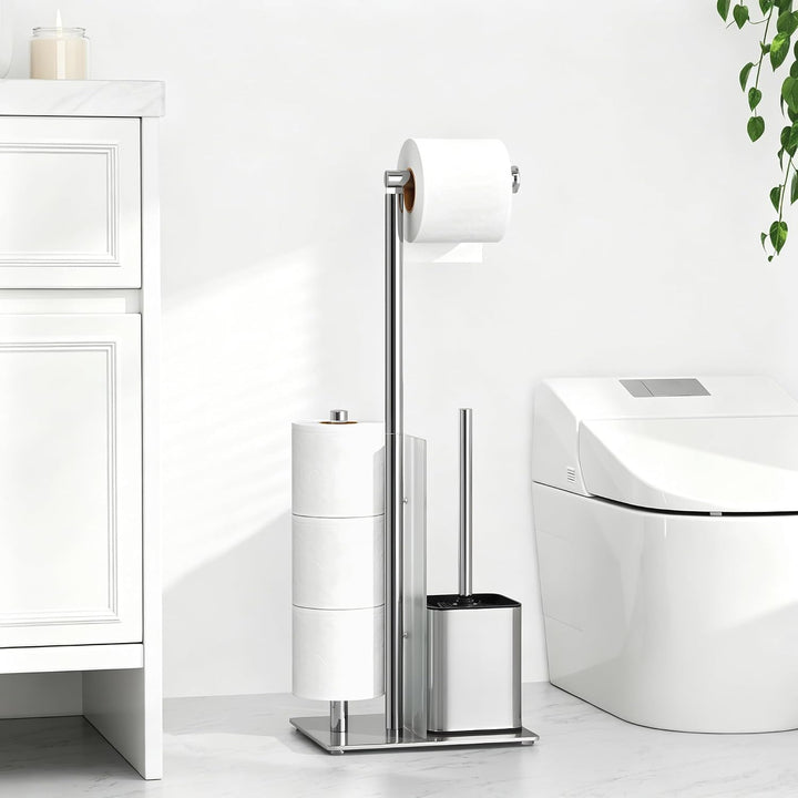 Toilettenpapierhalter Stehend mit WC Bürste - Toilettenbürste und Klorollenhalter Stehend mit Glasre