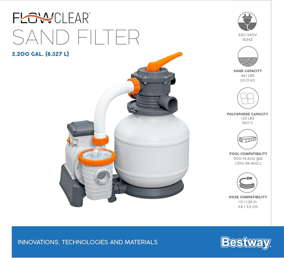 Bestway Water_Pump Flowclear Sandfilterpumpe für oberirdische Pools, Durchflussmenge 8327 l/h 8 327