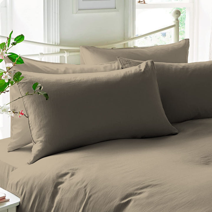 Pizuna Luxuriöser Soft-Satin 2er Pack Kissenbezug 40x80 cm Einfach Taupe, 600 Fadenzahl Baumwolle Ki