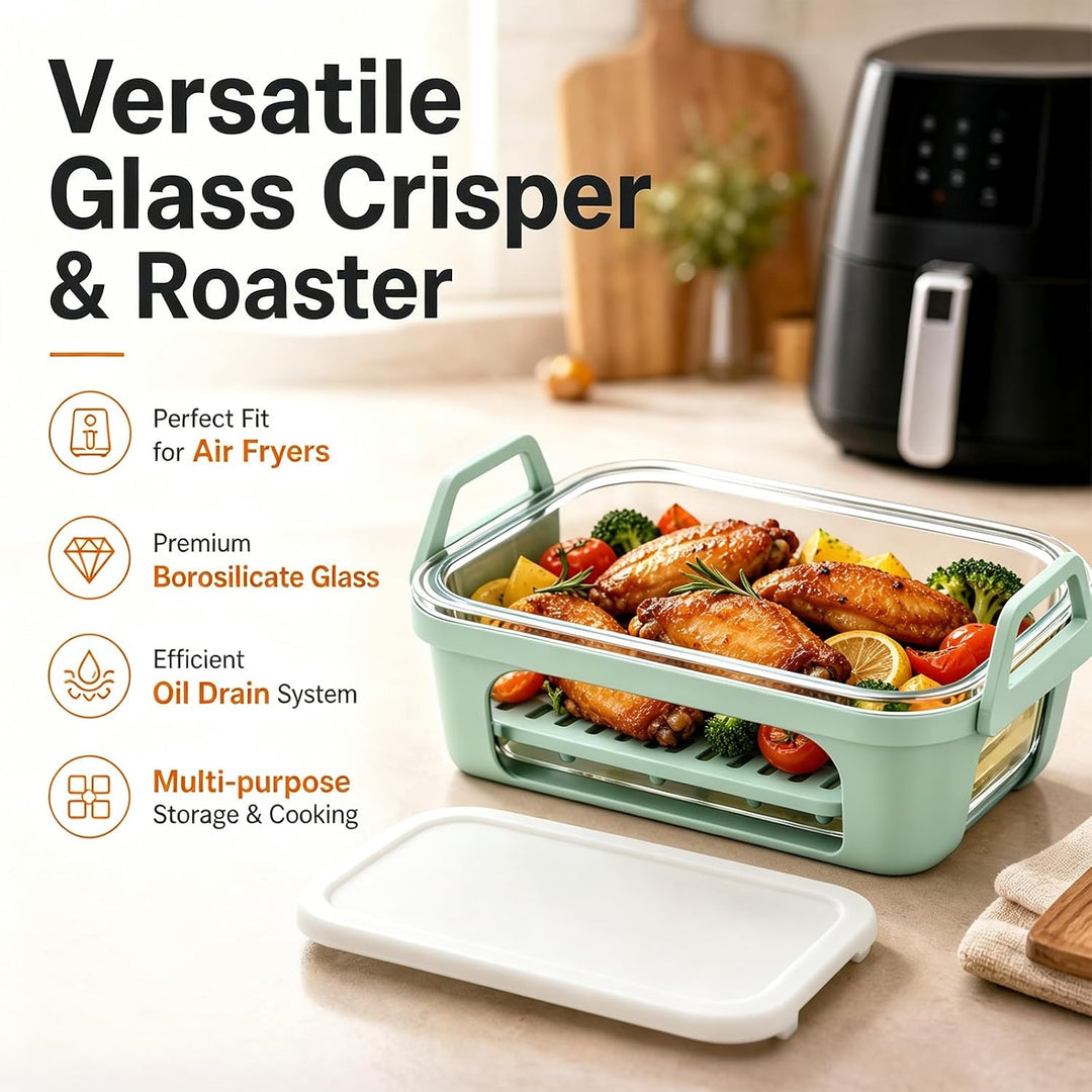 Glas Auflaufform für Airfryer, für Ninja/Cosori Heissluftfritteuse Zubehör mit Silikon-Innen, Auflau