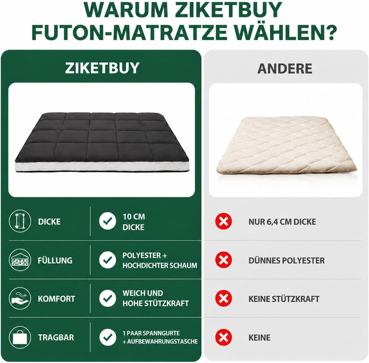 Futon Matratze 137x203cm Klappmatratze - 10cm dick Japanische Klappmatratze, Futon Gästebett, Bodenm