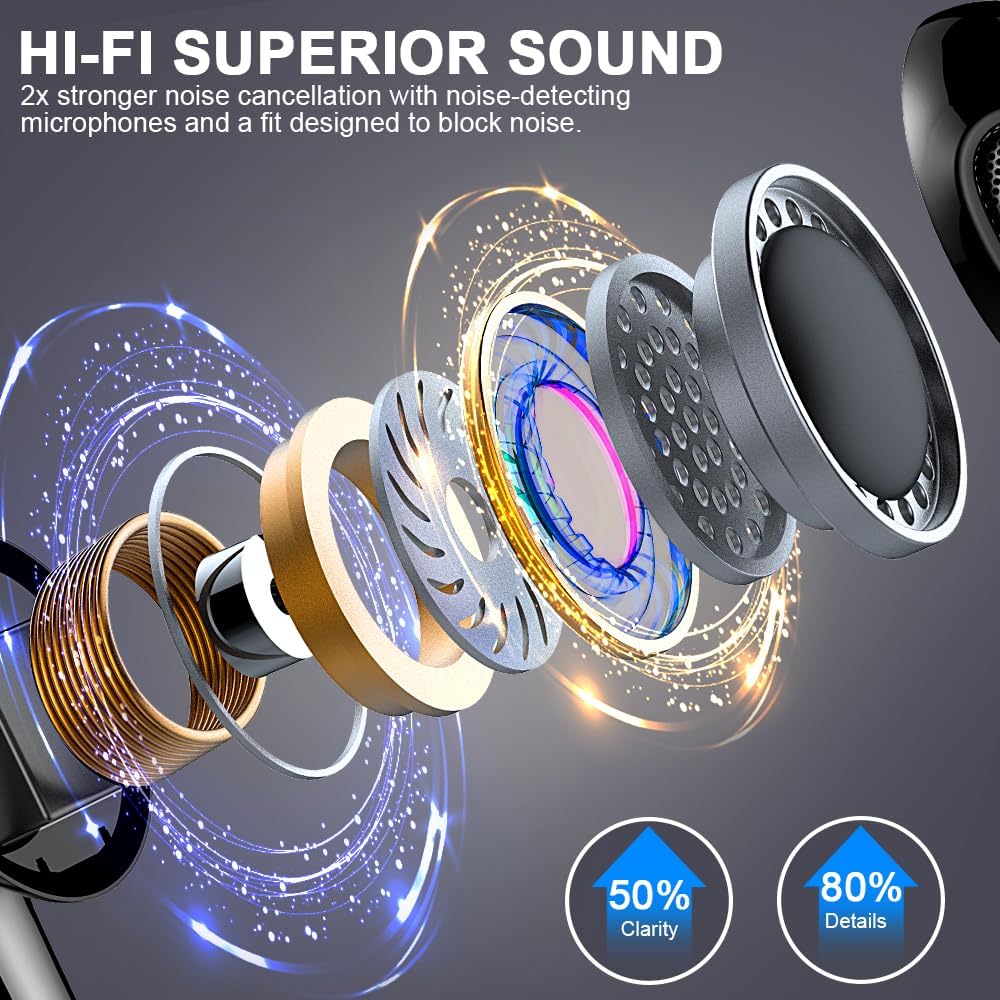 Bluetooth Kopfhörer, Kopfhörer Kabellos Bluetooth 5.4 In Ear kopfhörer bluetooth mit 4 Mic, 50H Kabe