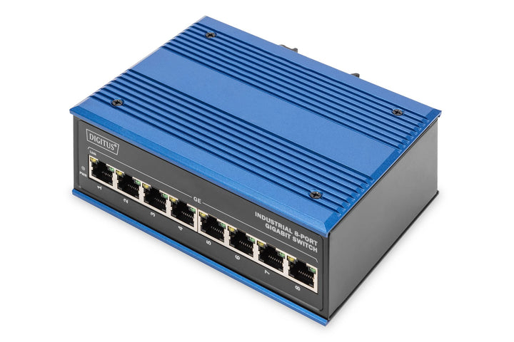 DIGITUS Netzwerk-Switch - 8-Port Gigabit Ethernet - DIN-Rail Montage - Klemmleiste - Lüfterlos - Sch