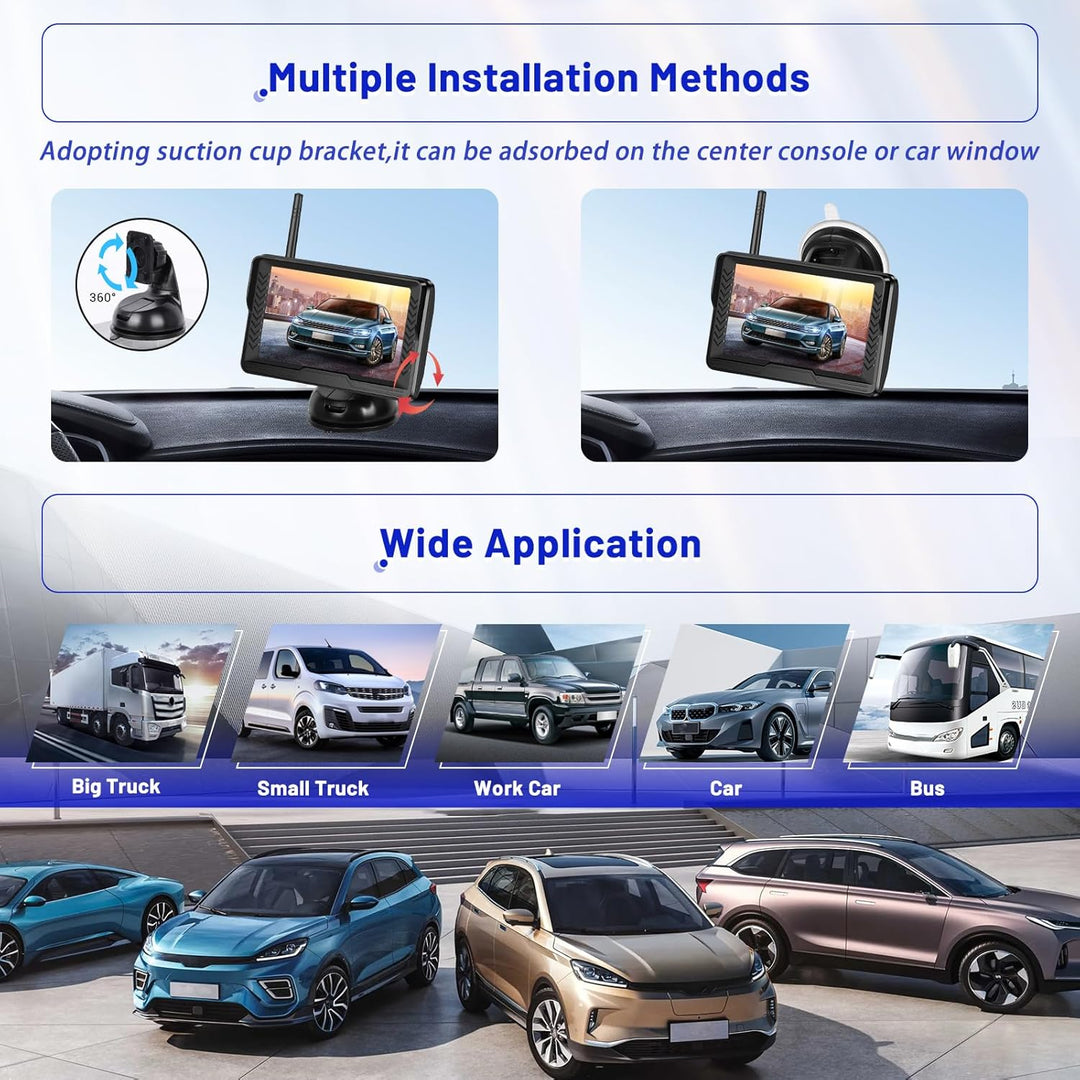 Hikity AHD Wireless Rückfahrkamera mit 5-Zoll-LCD-Display und IP69-Wasserdichtigkeit, Rückfahrkamera