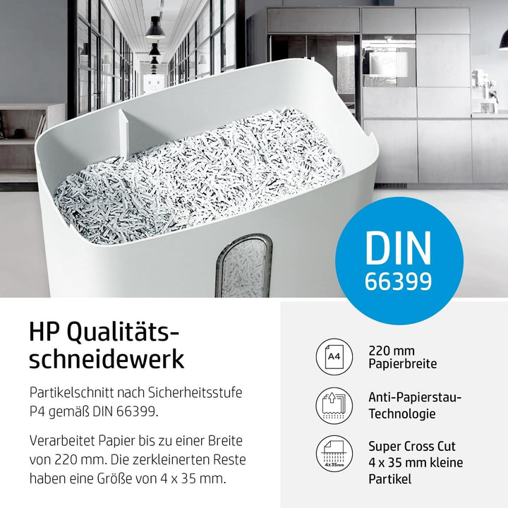 HP OneShred 12CC, Aktenvernichter, Sicherheitsstufe P-4, Cross Cut, 12 Blatt, 2802 weiss 12 Blatt Cr