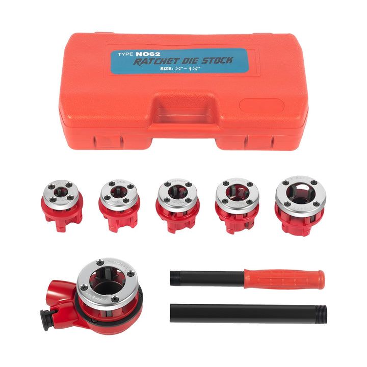 Rohrgewindeschneider Set Gewindeschneidkluppe mit 6 Matrizen 1/4", 3/8", 1/2", 3/4", 1",1-1/4", Hand
