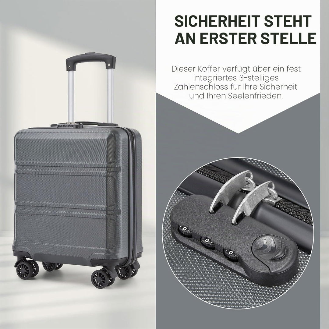 KONO Koffer Klein 16 Zoll Leicht ABS+PC Hartschalenkoffer mit Zahlenschloss Reisekoffer mit 4 Rollen