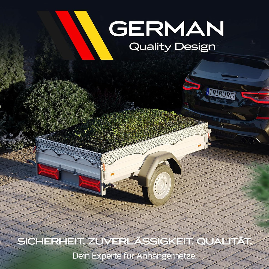 TRIBURG® Anhängernetz Dehnbar für Anhänger der Grössen 1x2 m bis 2x3 m - engmaschig mit Gummiseil [s