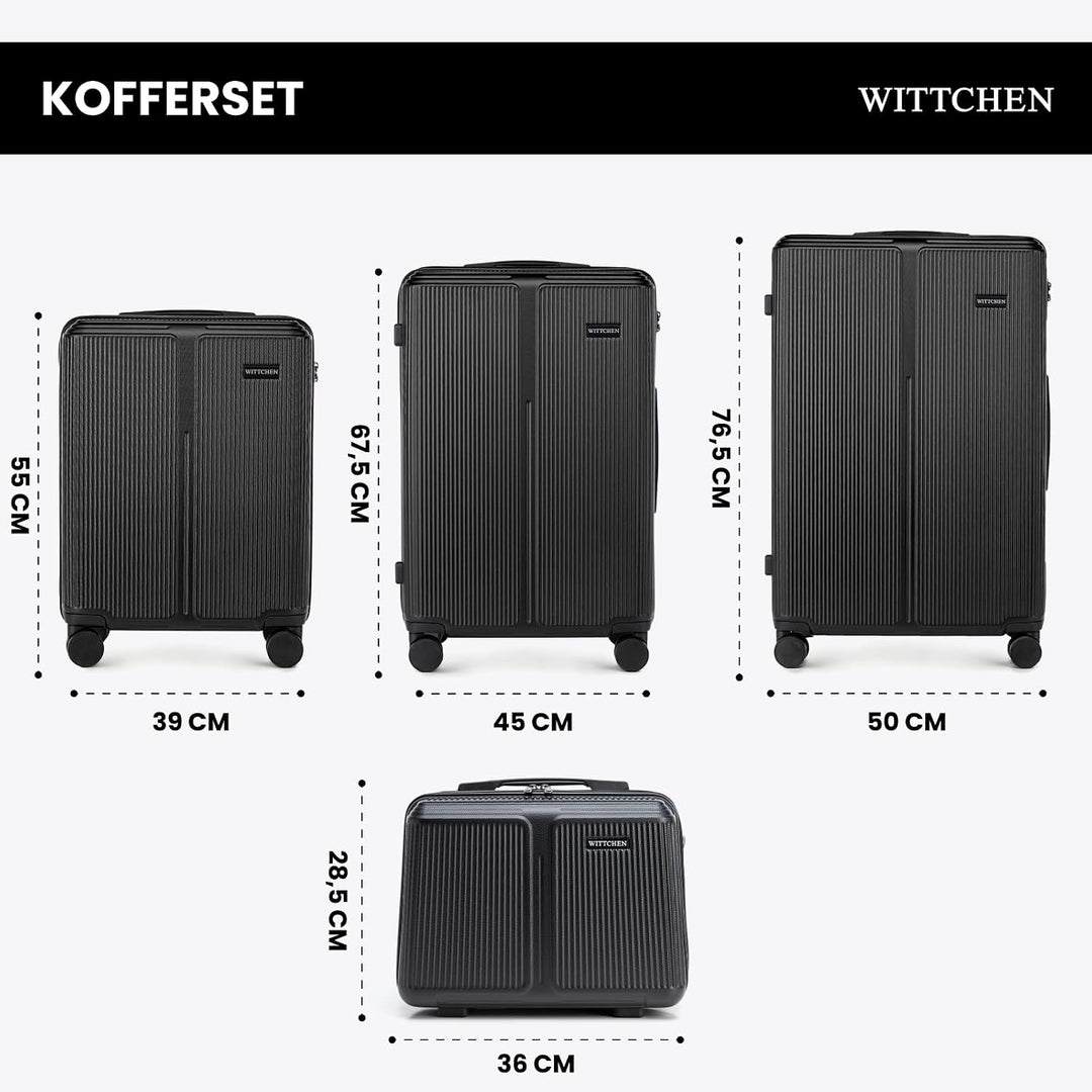 WITTCHEN Stripes Line Kofferset mit Kosmetiktasche Reisekoffer Hartschalenkoffer ABS 4 Doppelrollen