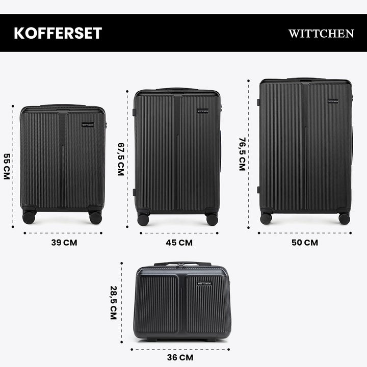 WITTCHEN Stripes Line Kofferset mit Kosmetiktasche Reisekoffer Hartschalenkoffer ABS 4 Doppelrollen