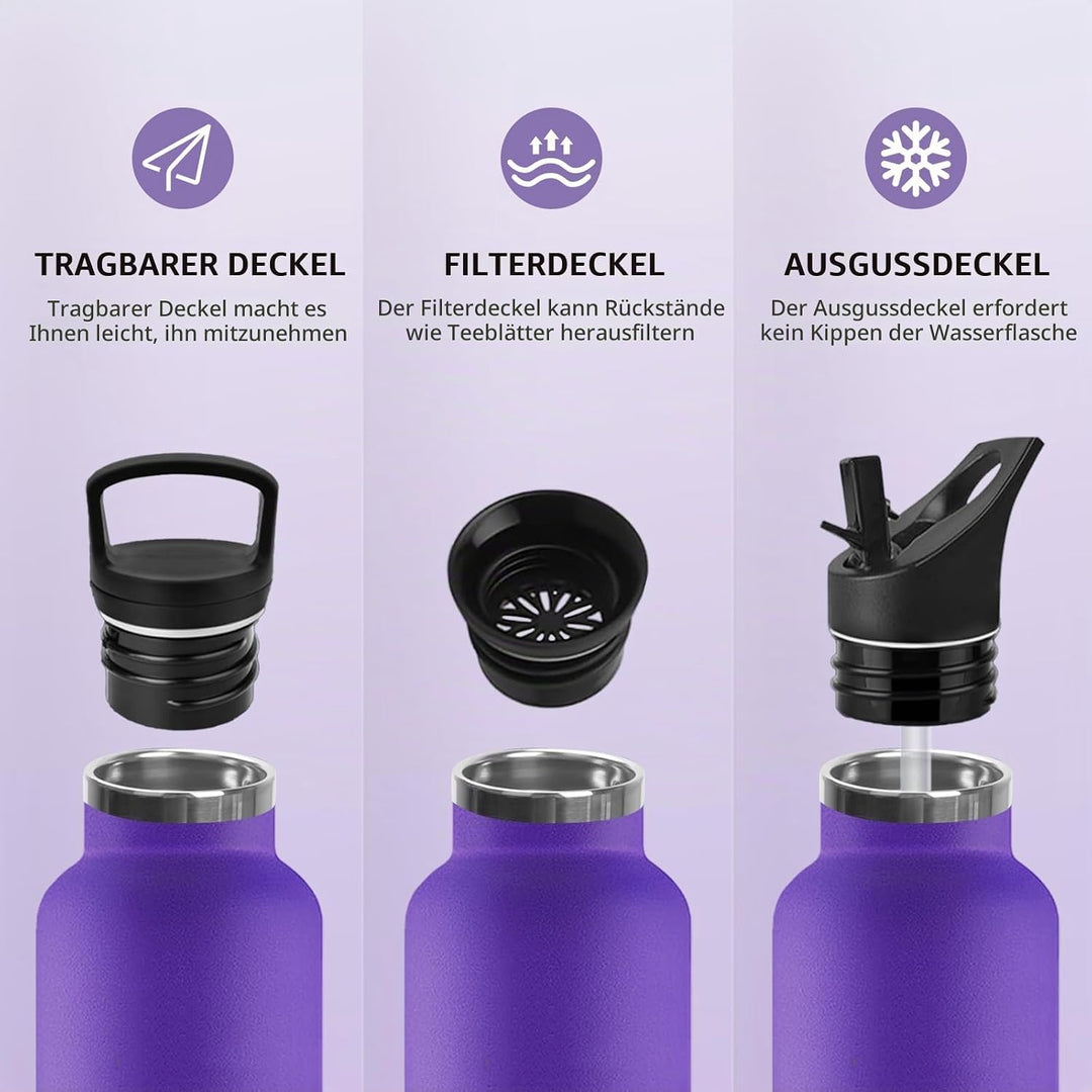 Trinkflasche, 750 ML BPA-Frei, Thermosflasche, Auslaufsichere Isolierflasche Doppelwandig, Wasserfla