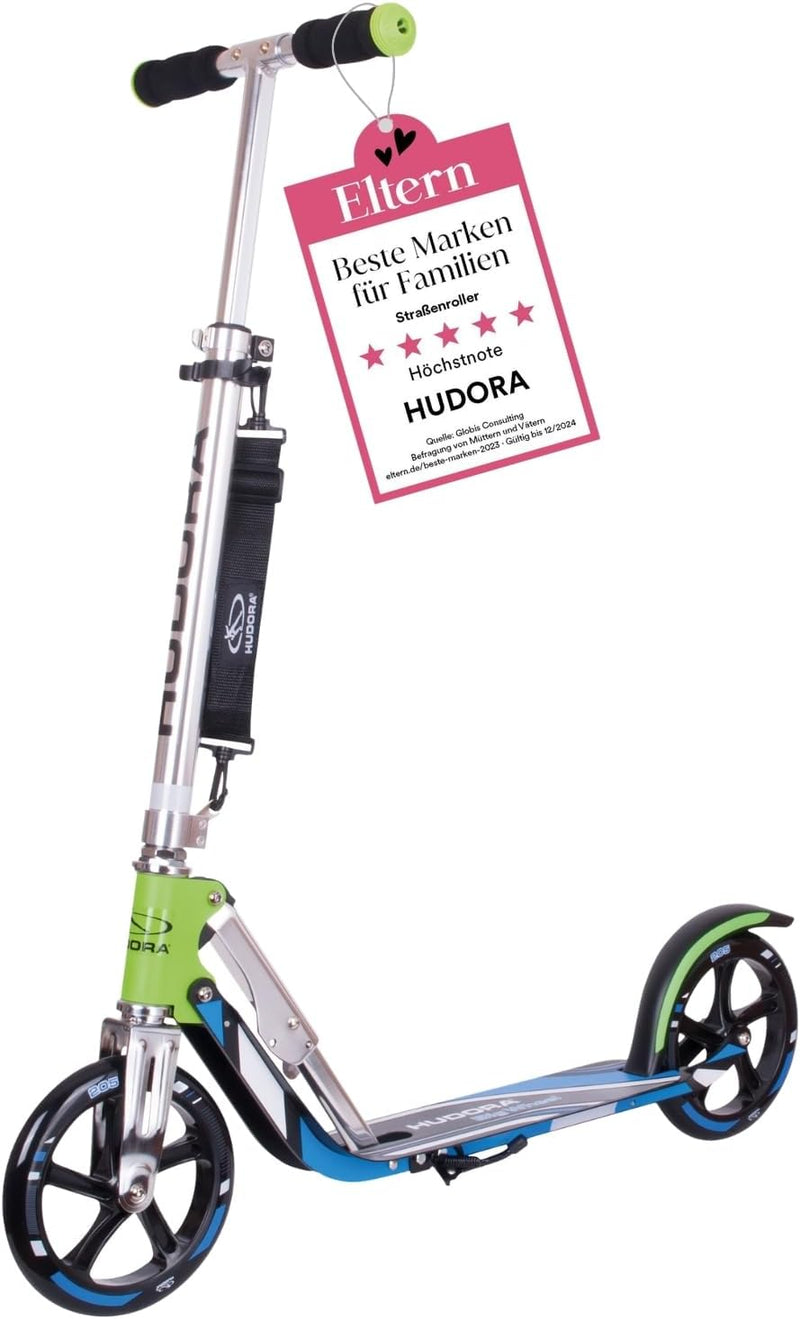 HUDORA BigWheel 205 Scooter - Stabiler Aluminium-Roller - Höhenjustierbarer & zusammenklappbarer Cit