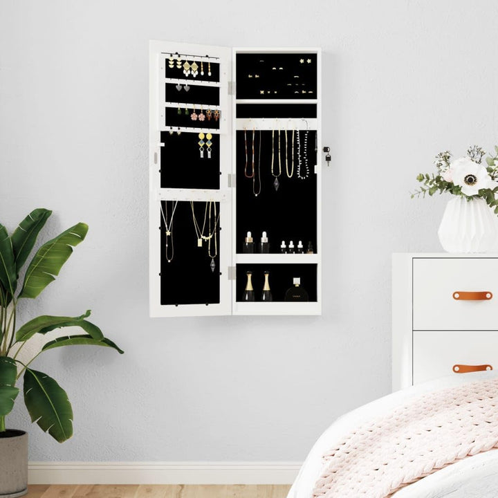 vidaXL Schmuckschrank mit Spiegel Wandmontage Weiss 30x8,5x90 cm, Weiss