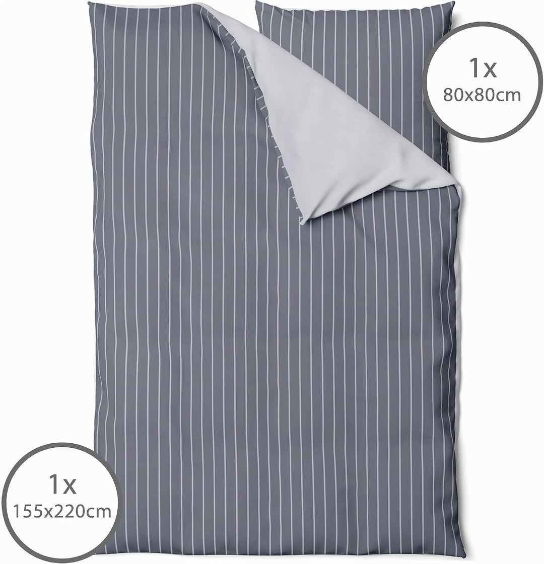 LINKHOFF Biber Bettwäsche 155x220 2tlg. - Wendebettwäsche-Set Grau Anthrazit Unifarben - Nadel-Strei