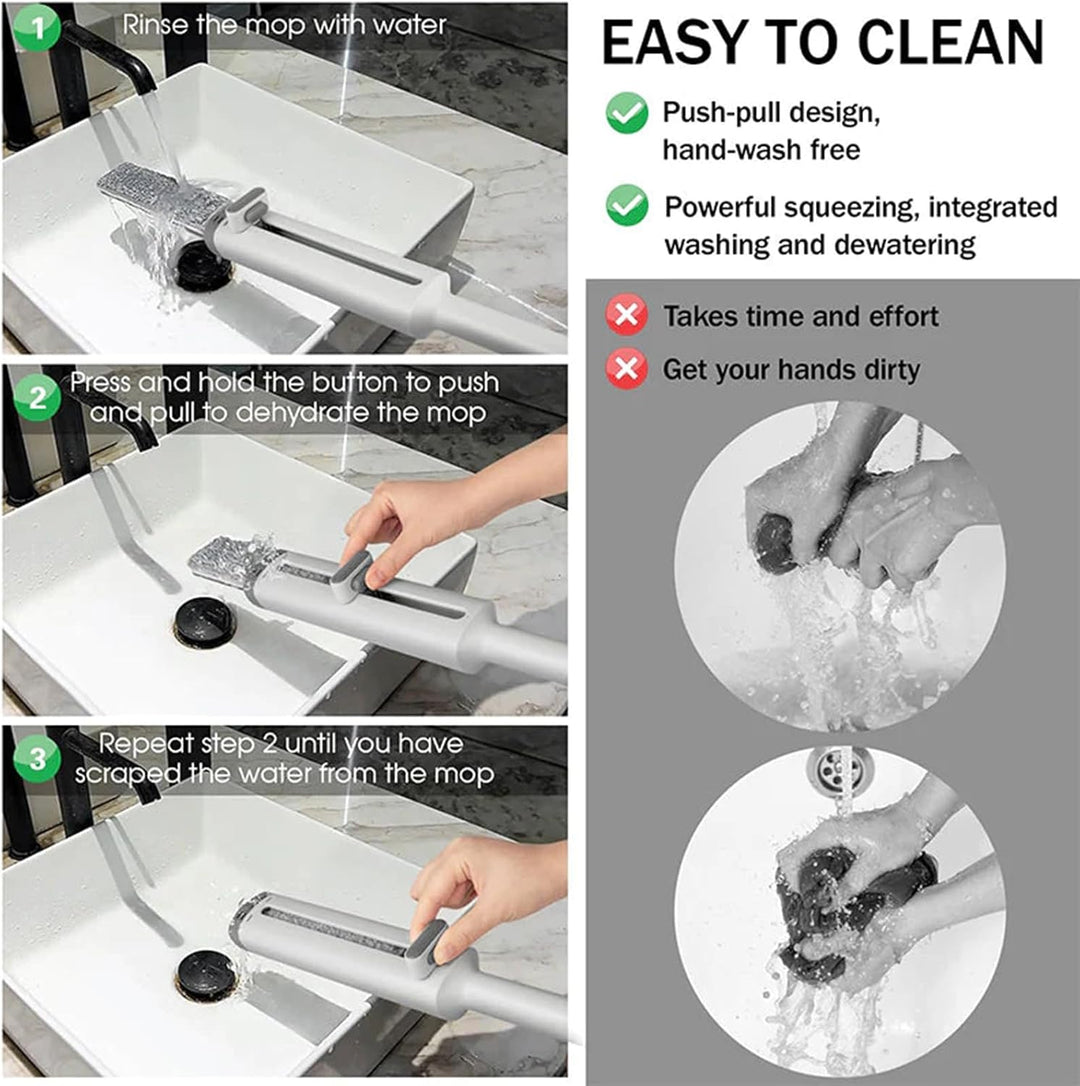 Generisch Portable -Squeeze Mop, Rotatable Hand Wash-Free Flat Squeeze Mop with Crevice Brush and 2