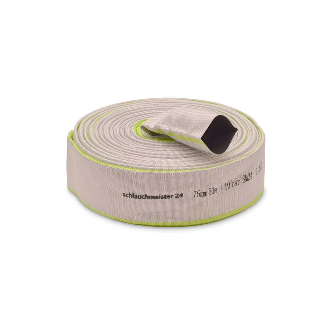 Ø 3 Zoll - 75 mm, 50 m Flachschlauch | Bauschlauch | Industrieschlauch | Synthetischer Gummi, Weiss