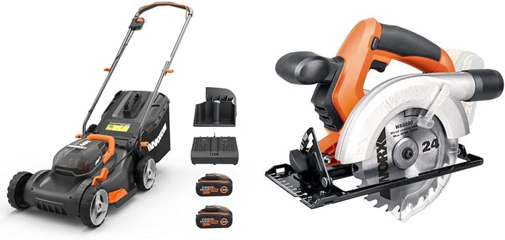 WORX WG743E Akku-Rasenmäher 40V – Profi Rasenmäher & WX529.9 Akku-Kreissägen Bundle mit Akku-Kreissä