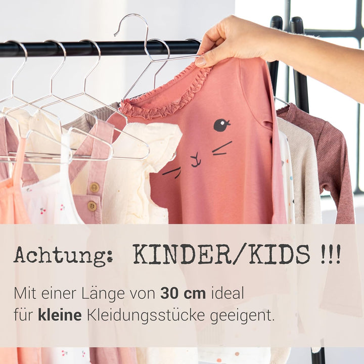 ROW&LINE® – Baby Kleiderbügel (30 cm) – 20 Stück (Silber) – platzsparende Kinderkleiderbügel für Kin