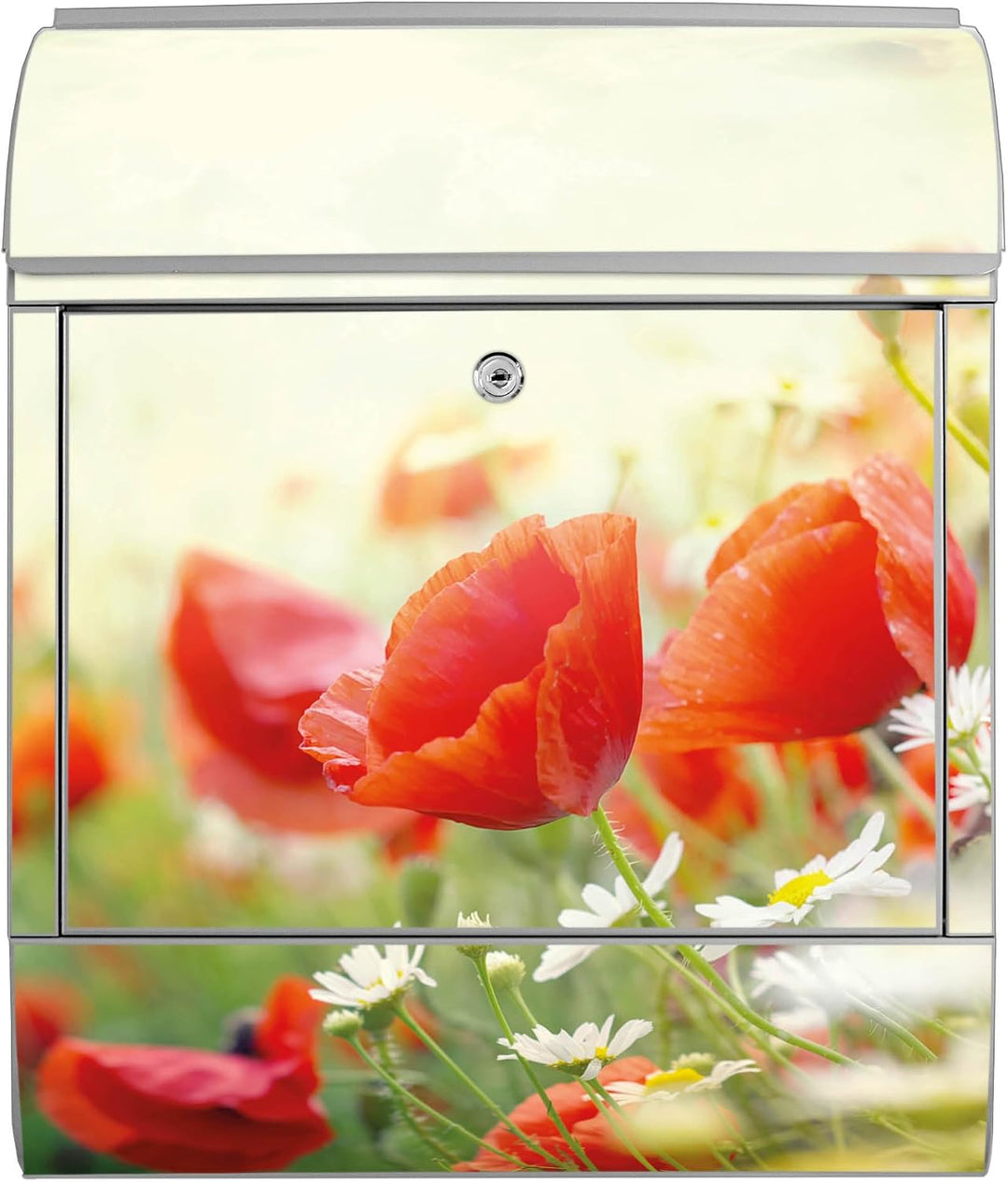 banjado® Design Briefkasten mit Motiv Kamille Und Mohn 39x47x14cm &amp; 2 Schlüssel - Briefkasten Stahl