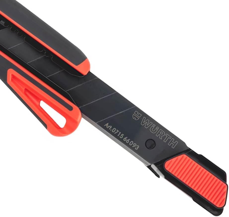 Würth 2K Cuttermesser 25mm inkl. 1 + 10 Abbrechklingen extrem scharf schwarz 071566296 Teppichmesser