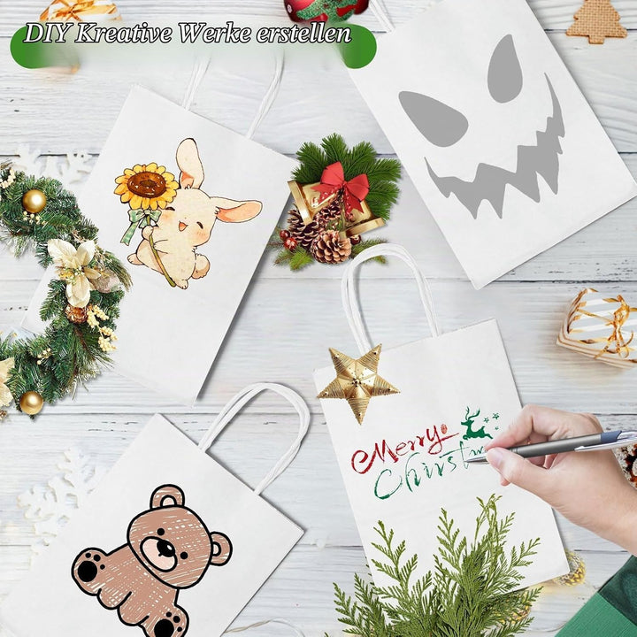Gucass 50 Stück Klein Papiertüten mit Henkel, Weiss Kraft Papiertaschen Geschenktüten, 15x8x21cm Pap