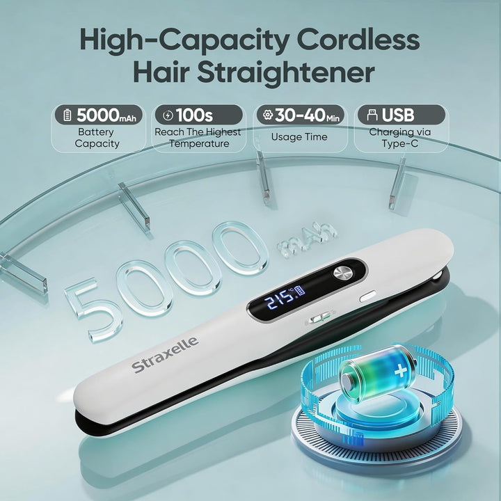 Mini Glätteisen Kabellos und Lockenstab, 2 in 1 Glätteisen Locken und Glätten 175°C-215°C, 5000mAh R