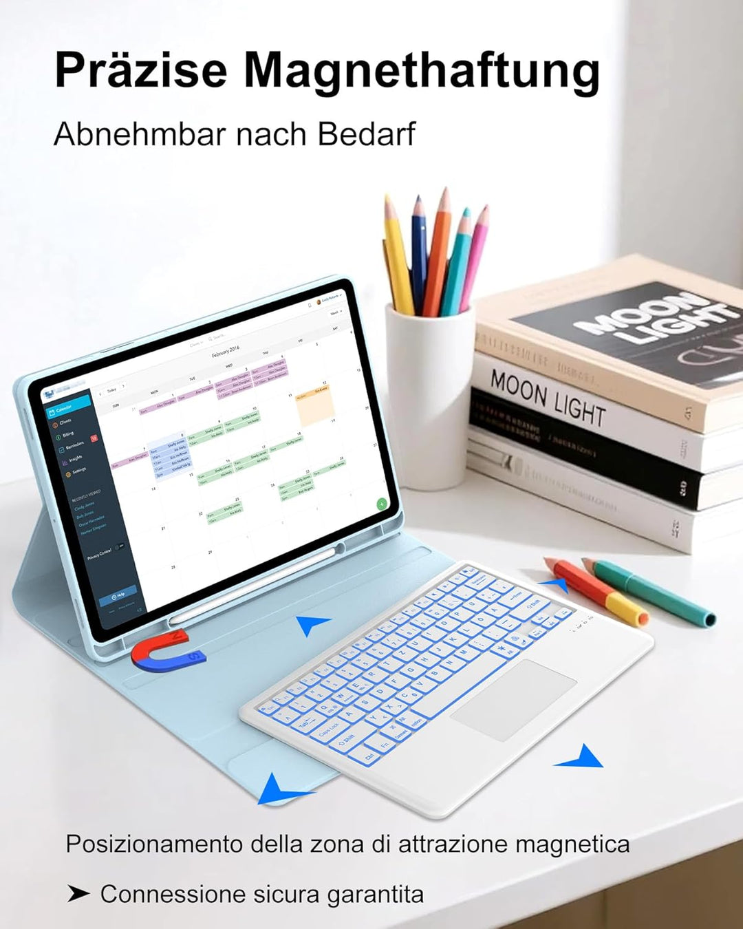 Für Galaxy Tab S10 FE Plus Hülle mit Beleuchteter Tastatur & Trackpad – 7-Farben RGB, Deutsches QWER