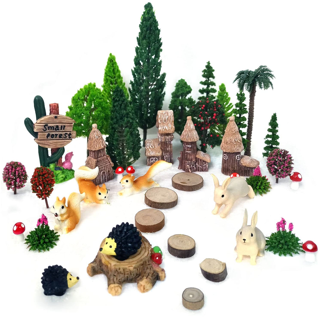 OrgMemory Modellbau Bäume, 42 Stück, 4-16 cm, Tier Figuren, Waldtiere Figuren Deko Garten, Miniatur