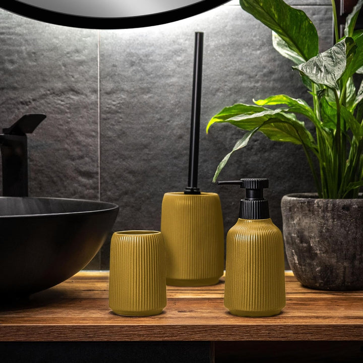 KADAX Badezimmer Zubehör Set, Modernes Badzubehör, Badaccessoires aus Keramik, Bad Accessoires (Gelb