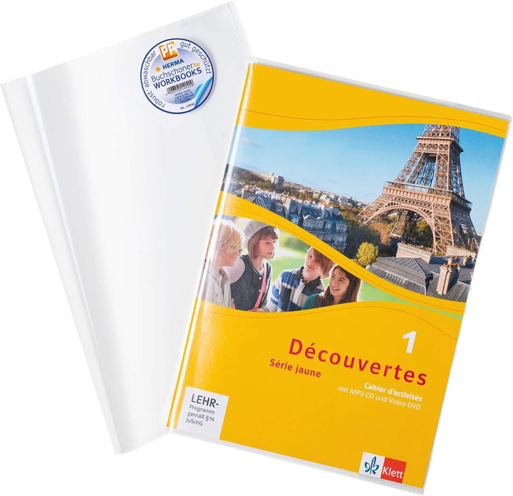 HERMA 14040 Buchumschläge für Workbooks 30 x 43,1 cm, 500 Stück, Buchhüllen mit Beschriftungsetikett