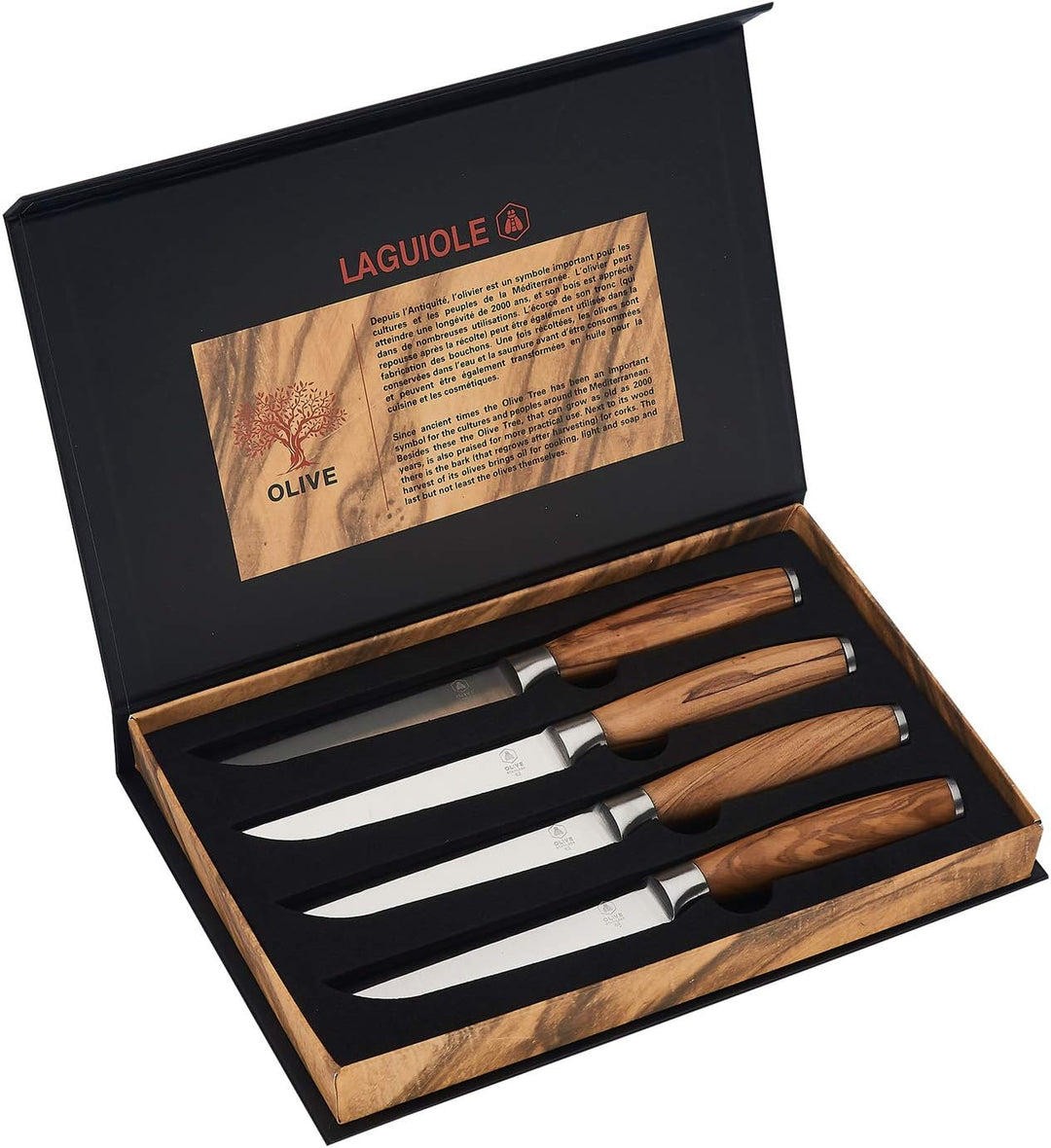LAGUIOLE - Set mit 4 Steakmessern mit Olivenholzgriffen