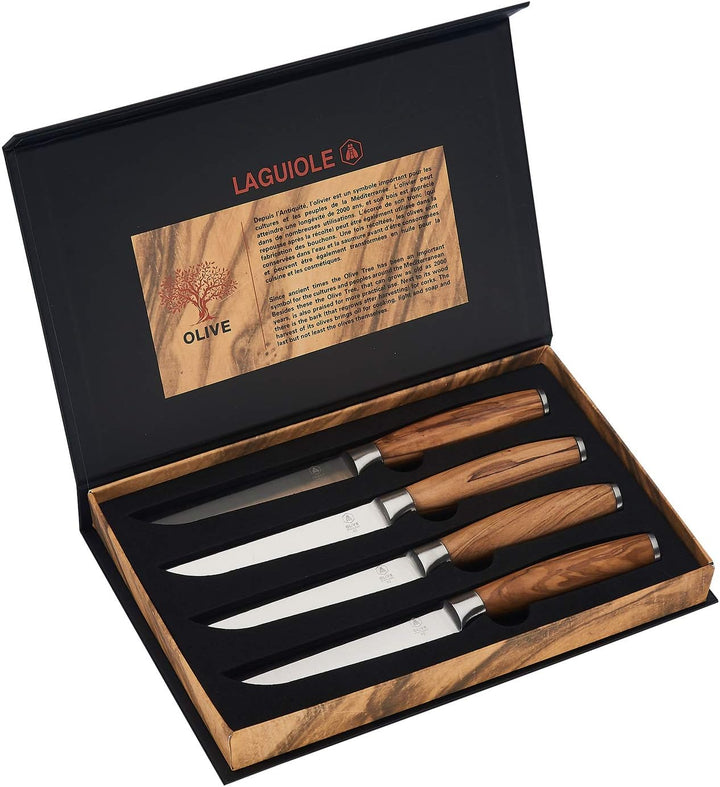 LAGUIOLE - Set mit 4 Steakmessern mit Olivenholzgriffen